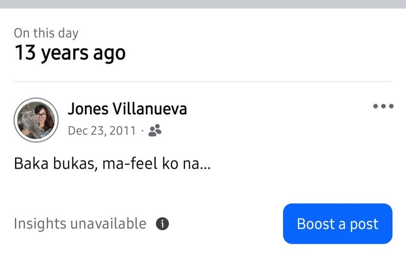A Facebook memory of a post I shared on December 23, 2011, during our first Christmas without Mommy