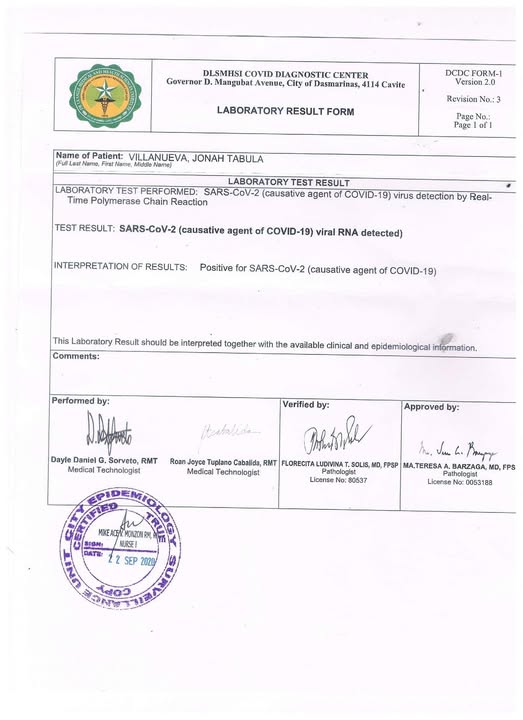 Positive COVID-19 test result from September 2020